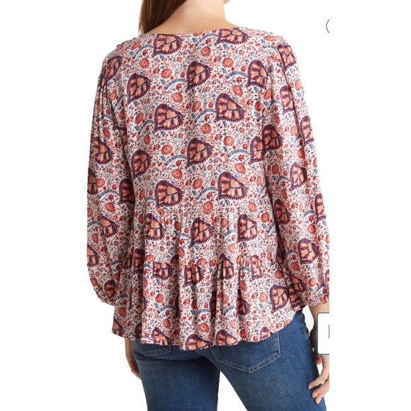 Lucky Brand Victoria Long Sleeve Baby Doll Flowy High/Low Hem Top Sz L NWT - Picture 15 of 15